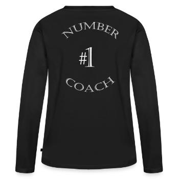 Number one Coach Shirt - Frauen Premium Bio Langarmshirt - Schwarz - Hinten - Julia (174cm)