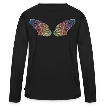 Regenbogen Flügel Flugmodus - Frauen Premium Bio Langarmshirt - Schwarz - Hinten - Julia (174cm)