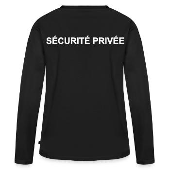 Sécurité Privée et Gardiennage Personnalisé - T-shirt manches longues Premium bio Femme - noir - Dos - Julia (174cm)