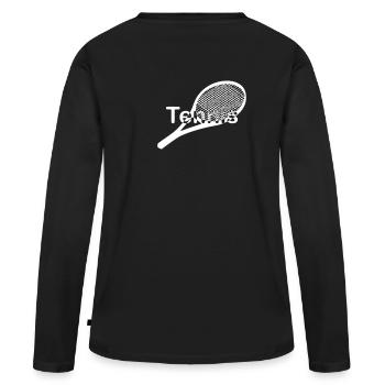 Police de raquette de tennis au milieu du blanc - T-shirt manches longues Premium bio Femme - noir - Dos - Julia (174cm)