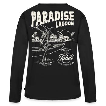 Paradise Lagoon Illustration - T-shirt manches longues Premium bio Femme - noir - Dos - Julia (174cm)