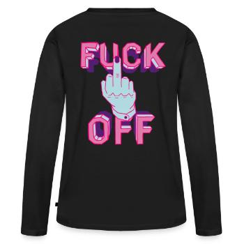 F-Wort Neon-Hand-Grafik - Frauen Premium Bio Langarmshirt - Schwarz - Hinten - Julia (174cm)