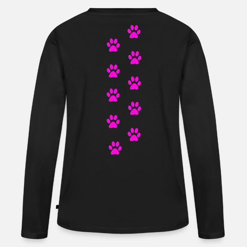 Pink Cat Paw Print Pattern - Women's Premium Organic Long Sleeve Shirt - black