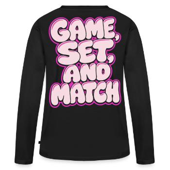 Set de jeu Match Tennis Shirt, style rétro - T-shirt manches longues Premium bio Femme - noir - Dos - Julia (174cm)