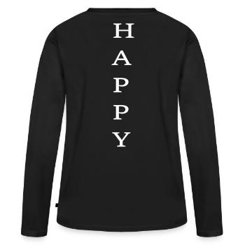 Happy ! Was sonst? ...also trage es nach außen! - Frauen Premium Bio Langarmshirt - Schwarz - Hinten - Julia (174cm)