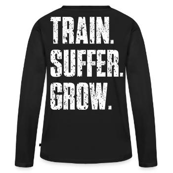 Devise Train Suffer, Grow Grunge - White - T-shirt manches longues Premium bio Femme - noir - Dos - Julia (174cm)