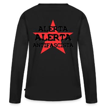 Backprint Alerta Alerta Roter Stern - Frauen Premium Bio Langarmshirt - Schwarz - Hinten - Julia (174cm)