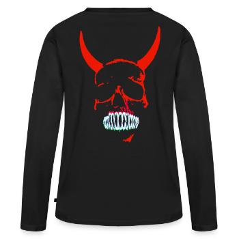 Roter Dämonenschädel Neon - Frauen Premium Bio Langarmshirt - Schwarz - Hinten - Julia (174cm)