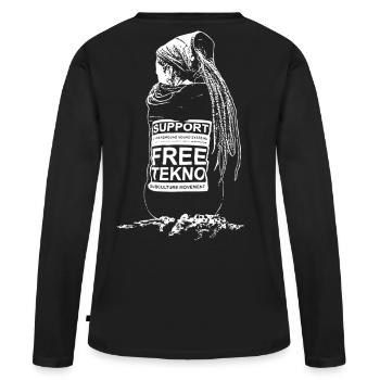 support freetekno - Frauen Premium Bio Langarmshirt - Schwarz - Hinten - Julia (174cm)