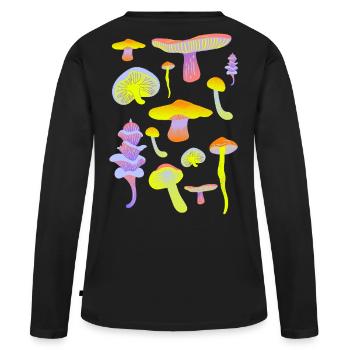 Tropische Pilz-Neon-Palette - Frauen Premium Bio Langarmshirt - Schwarz - Hinten - Julia (174cm)
