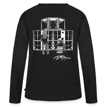 Soutien freetekno Sound System - T-shirt manches longues Premium bio Femme - noir - Dos - Julia (174cm)