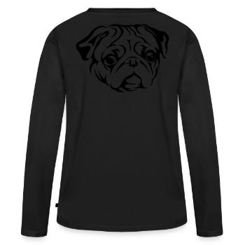 Mops - Frauen Premium Bio Langarmshirt - Schwarz - Hinten - Julia (174cm)