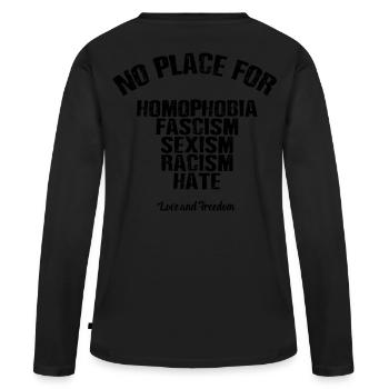 Homophobie fascisme sexisme - T-shirt manches longues Premium bio Femme - noir - Dos - Julia (174cm)