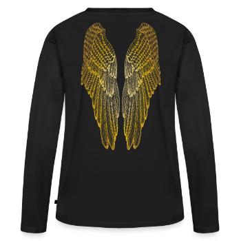 Lange Goldflügel - Frauen Premium Bio Langarmshirt - Schwarz - Hinten - Julia (174cm)