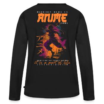 Anime Mann - Frauen Premium Bio Langarmshirt - Schwarz - Hinten - Julia (174cm)