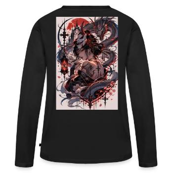 Oni-Frau im Drachenwirbel - Frauen Premium Bio Langarmshirt - Schwarz - Hinten - Julia (174cm)