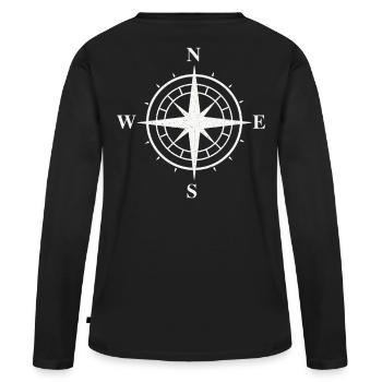 Kompass - Frauen Premium Bio Langarmshirt - Schwarz - Hinten - Julia (174cm)