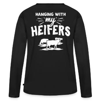 Cadeau de vaches fermières - T-shirt manches longues Premium bio Femme - noir - Dos - Julia (174cm)