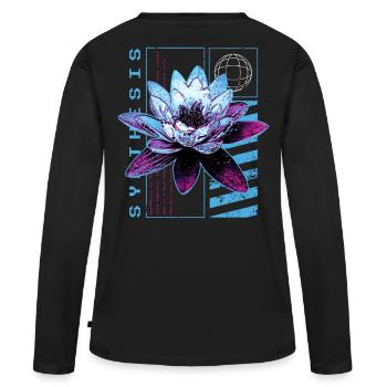 Lotus Synthesis - Techno rave outfit DJ Festival - T-shirt manches longues Premium bio Femme - noir - Dos - Julia (174cm)