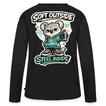 Douceur à l’extérieur, acier à l’intérieur – Koala Streetart - T-shirt manches longues Premium bio Femme - noir - Dos - Julia (174cm)