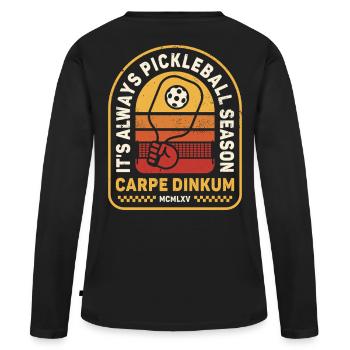It's Always Pickleball Season - Frauen Premium Bio Langarmshirt - Schwarz - Hinten - Julia (174cm)