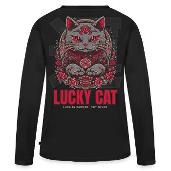 Lucky Cat Maneki Neko Red - Women's Premium Organic Long Sleeve Shirt - black - Back - Julia (174cm)
