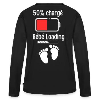 Baby-Ladeakku 50% - Frauen Premium Bio Langarmshirt - Schwarz - Hinten - Julia (174cm)