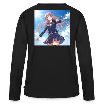 Écolière dans un ciel bleu - T-shirt manches longues Premium bio Femme - noir - Dos - Julia (174cm)