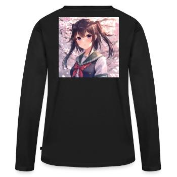 Uniforme scolaire Cherry Blossom - T-shirt manches longues Premium bio Femme - noir - Dos - Julia (174cm)