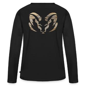 Tatouage zodiacal en bois Bélier - T-shirt manches longues Premium bio Femme - noir - Dos - Julia (174cm)