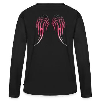 Tribal Fluegel Pink Tattoo Style - Frauen Premium Bio Langarmshirt - Schwarz - Hinten - Julia (174cm)