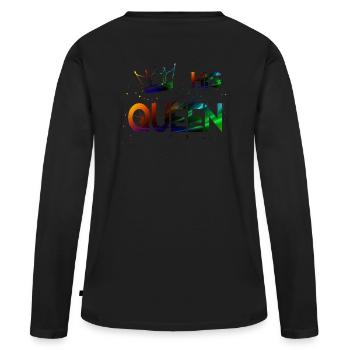 His Queen - Frauen Premium Bio Langarmshirt - Schwarz - Hinten - Julia (174cm)