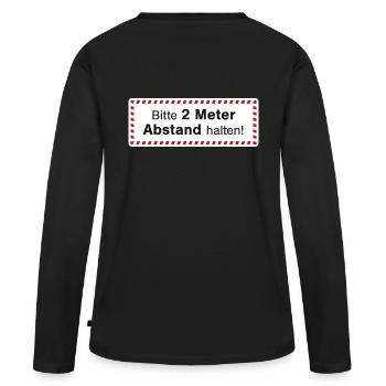 Corona-Regel: Abstand halten! - Frauen Premium Bio Langarmshirt - Schwarz - Hinten - Julia (174cm)