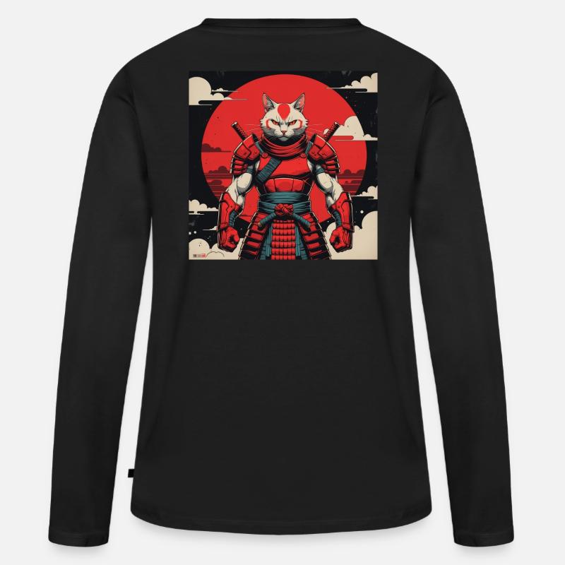 Samurai-Katzenkrieger - Frauen Premium Bio Langarmshirt - Schwarz