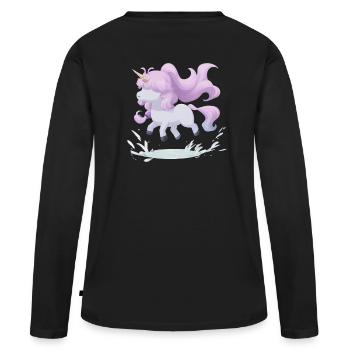 Plaisir de l’eau avec une licorne: le saut dans le plaisir - T-shirt manches longues Premium bio Femme - noir - Dos - Julia (174cm)