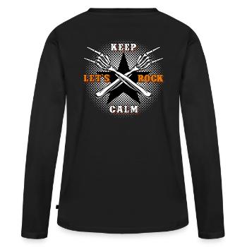 Keep Calm Lets Rock - Frauen Premium Bio Langarmshirt - Schwarz - Hinten - Julia (174cm)