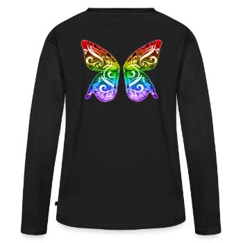 Rainbow Butterfly Gay Pride LGBT LGBTQ Love - Women's Premium Organic Long Sleeve Shirt - black - Back - Julia (174cm)