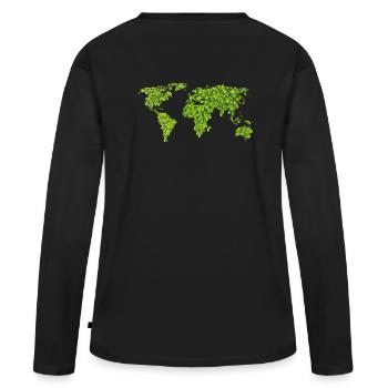 Green World Map - Frauen Premium Bio Langarmshirt - Schwarz - Hinten - Julia (174cm)
