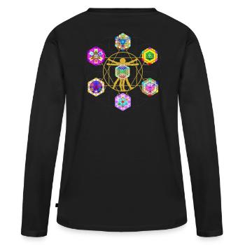 Homme chakra de Vitruve dans le corps de cristal - T-shirt manches longues Premium bio Femme - noir - Dos - Julia (174cm)
