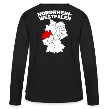 Bundesland Nordrhein-Westfalen - Frauen Premium Bio Langarmshirt - Schwarz - Hinten - Julia (174cm)
