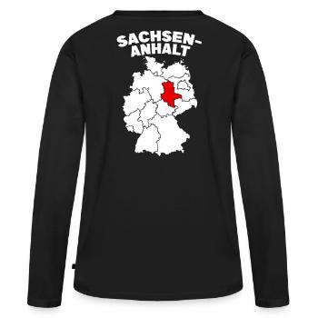 Bundesland Sachsen-Anhalt - Frauen Premium Bio Langarmshirt - Schwarz - Hinten - Julia (174cm)