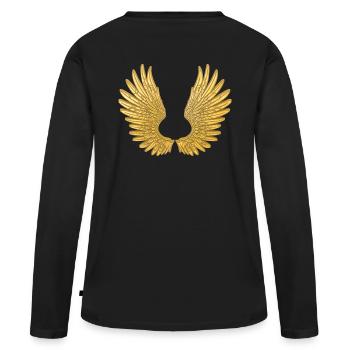 Ailes en or. Ailes d’ange d’or Ailes - T-shirt manches longues Premium bio Femme - noir - Dos - Julia (174cm)