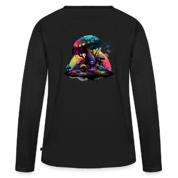 Trippy Magic Mushroom Artwork with Watercolors - Women's Premium Organic Long Sleeve Shirt - black - Back - Julia (174cm)
