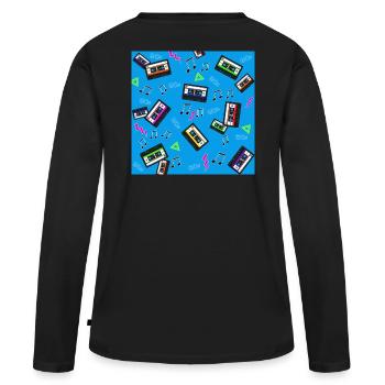 Buntes 80er Jahre Shirt. - Frauen Premium Bio Langarmshirt - Schwarz - Hinten - Julia (174cm)