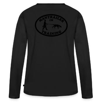 Mantrailer im Training | Mann (m. MT-Geschirr) - Frauen Premium Bio Langarmshirt - Schwarz - Hinten - Julia (174cm)