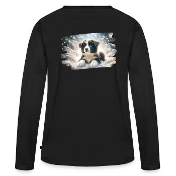 Rêve d’hiver avec chiot border colly dans la neige - T-shirt manches longues Premium bio Femme - noir - Dos - Julia (174cm)