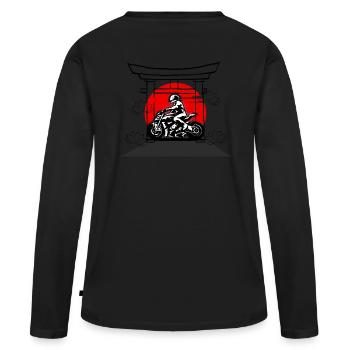 Rising Sun Naked - Monarca Design - Frauen Premium Bio Langarmshirt - Schwarz - Hinten - Julia (174cm)