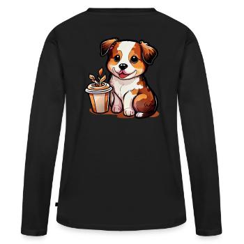 Hündchen mit Kaffee: Der perfekte Begleiter - Frauen Premium Bio Langarmshirt - Schwarz - Hinten - Julia (174cm)