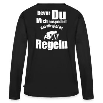 Herrin Hausherrin Hausregeln - Frauen Premium Bio Langarmshirt - Schwarz - Hinten - Julia (174cm)