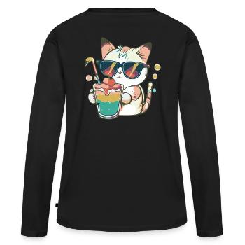 Die lässige Katze - Frauen Premium Bio Langarmshirt - Schwarz - Hinten - Julia (174cm)